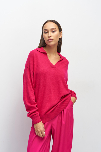 Поло из кашемира с длинным рукавом (фуксия)